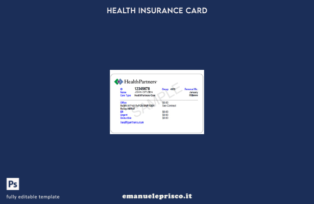 modello di tessera di assicurazione sanitaria USA HealthPartners in stile verifi